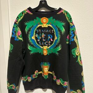 Authentic Versace Black and Green Men's Crewneck Sweater